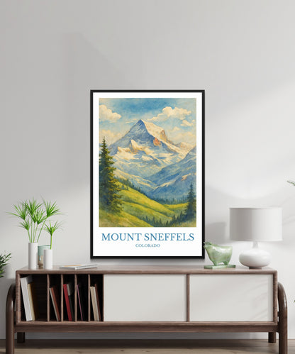 Mount Sneffels, Watercolor design poster, Colorado Print, Mount Sneffels Wall Art