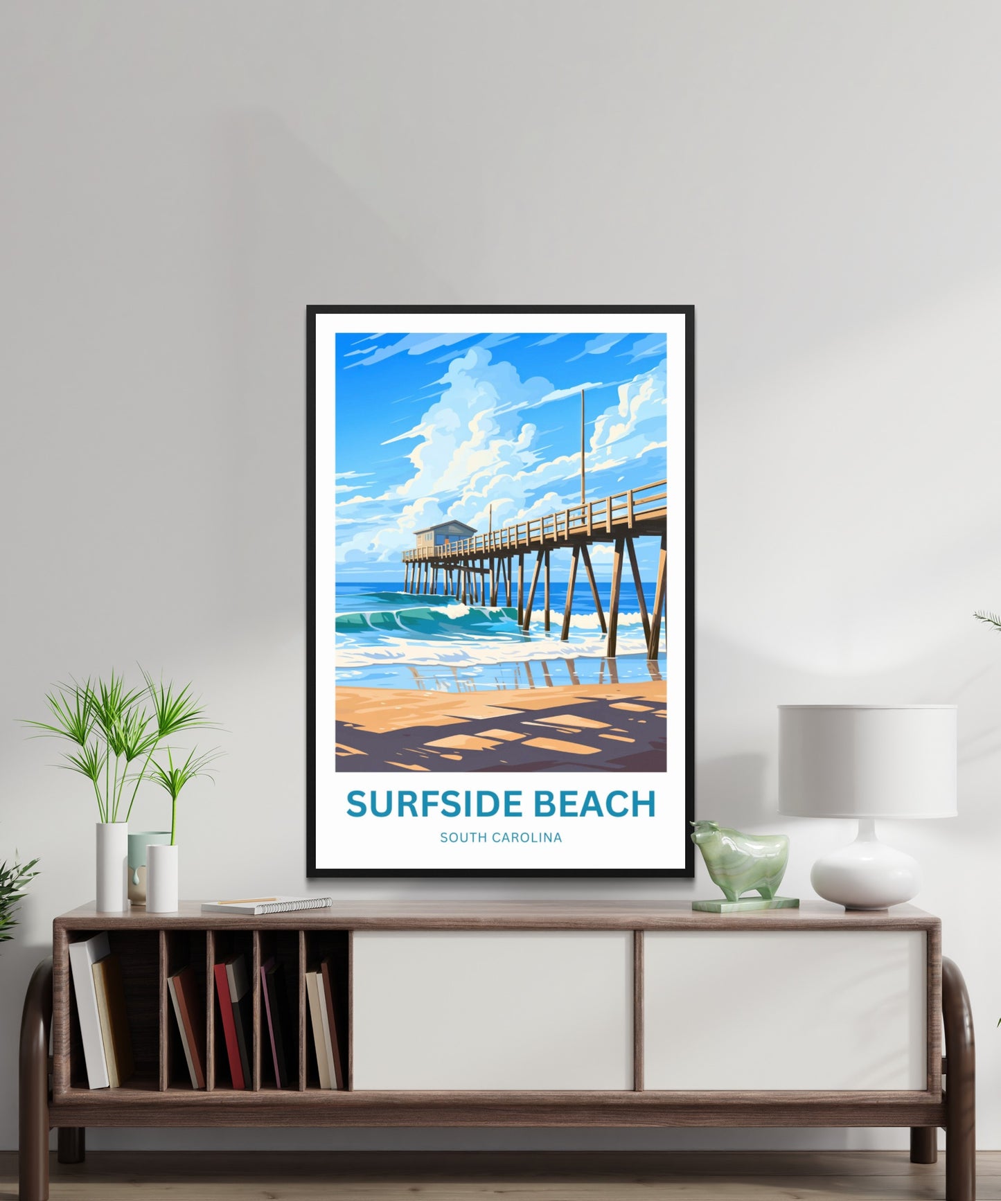 Surfside Beach Travel Poster -  Golden Days at Surfside Pier