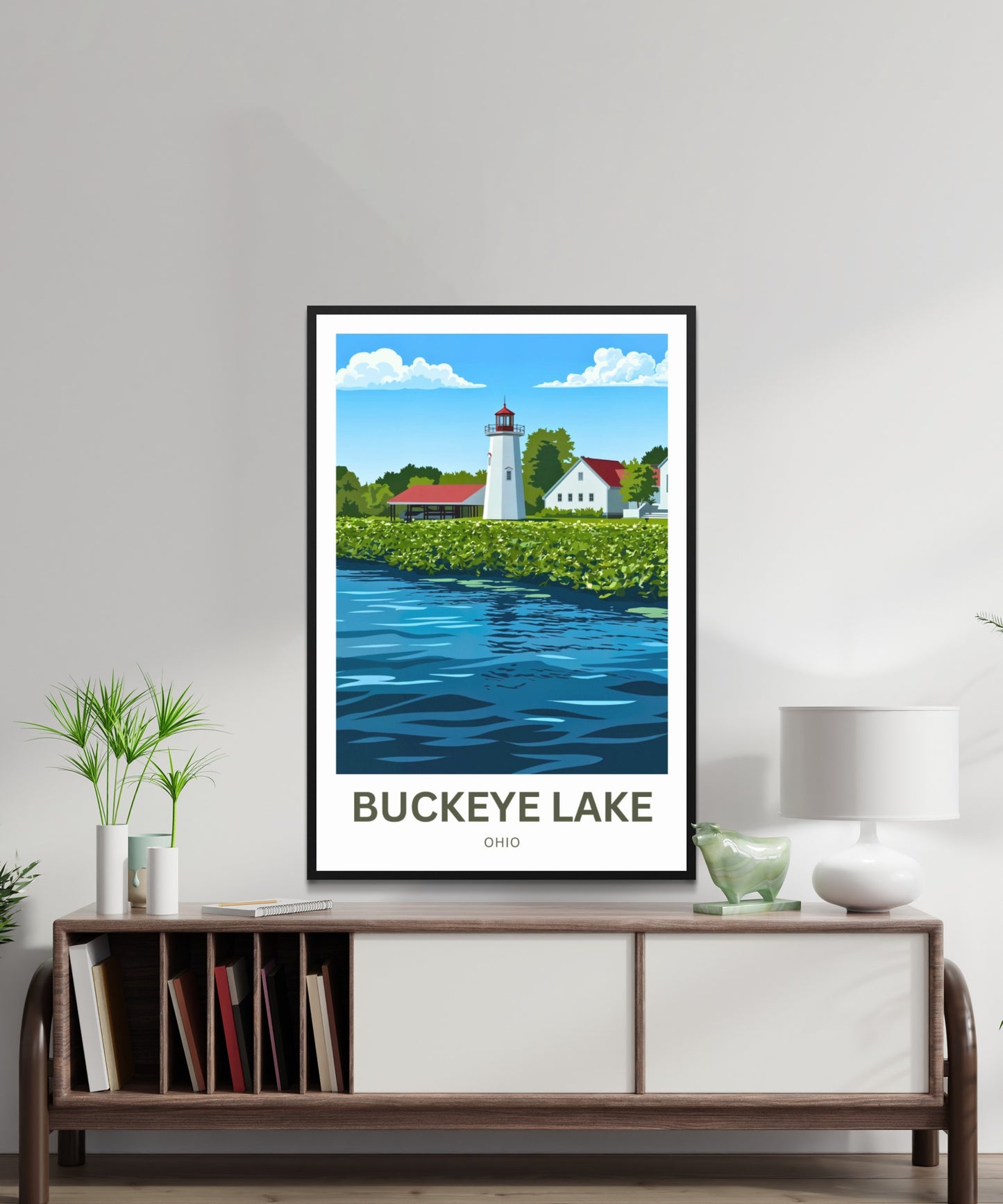 Buckeye Lake Travel Poster -  Iconic Lighthouse on the Lake