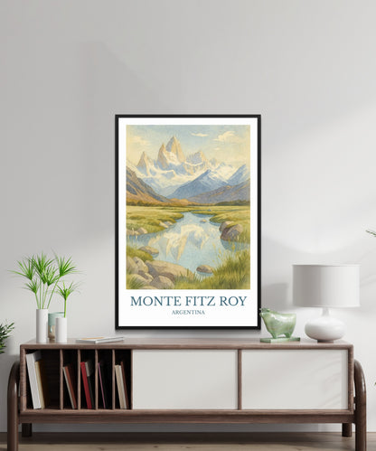 Monte Fitz Roy, Watercolor design poster, Argentina Print, Monte Fitz Roy Wall Art