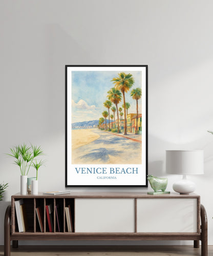 Venice Beach, Watercolor design poster, California Print, Venice Beach Wall Art
