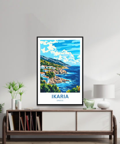Ikaria Beach Travel Poster  - Waves & Wonders