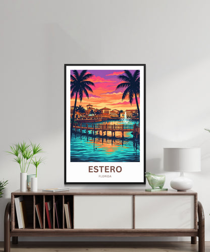 Estero Travel Poster - Florida Paradise at Dusk