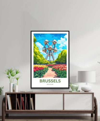 Brussels Travel Poster- Atomium Attraction in Belgium