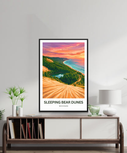 Sleeping Bear Dunes Travel Poster - Captivating Late Afternoon View