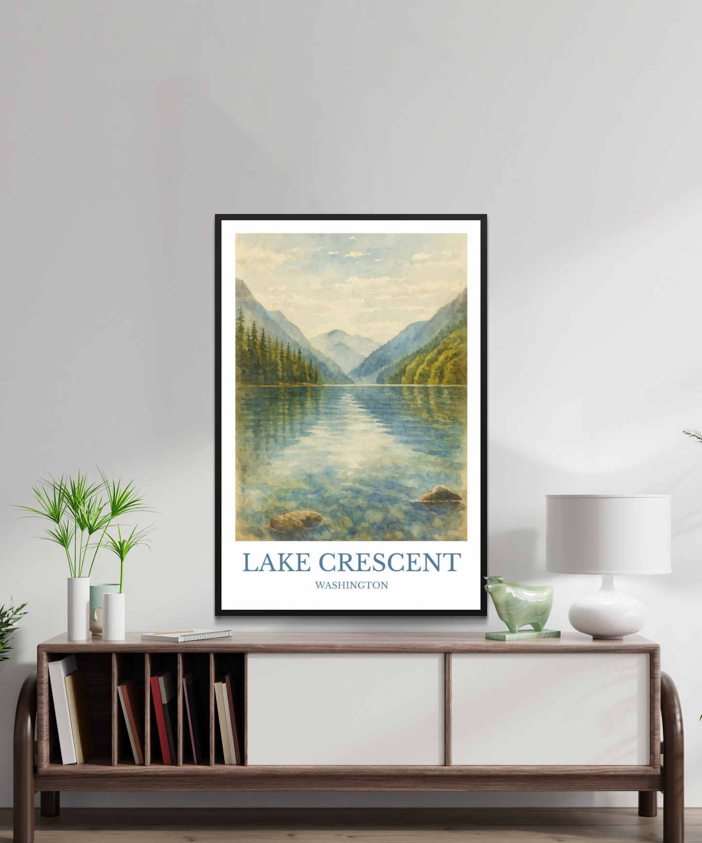 Lake Crescent, Watercolor design poster, Washington Print, Lake Crescent Wall Art