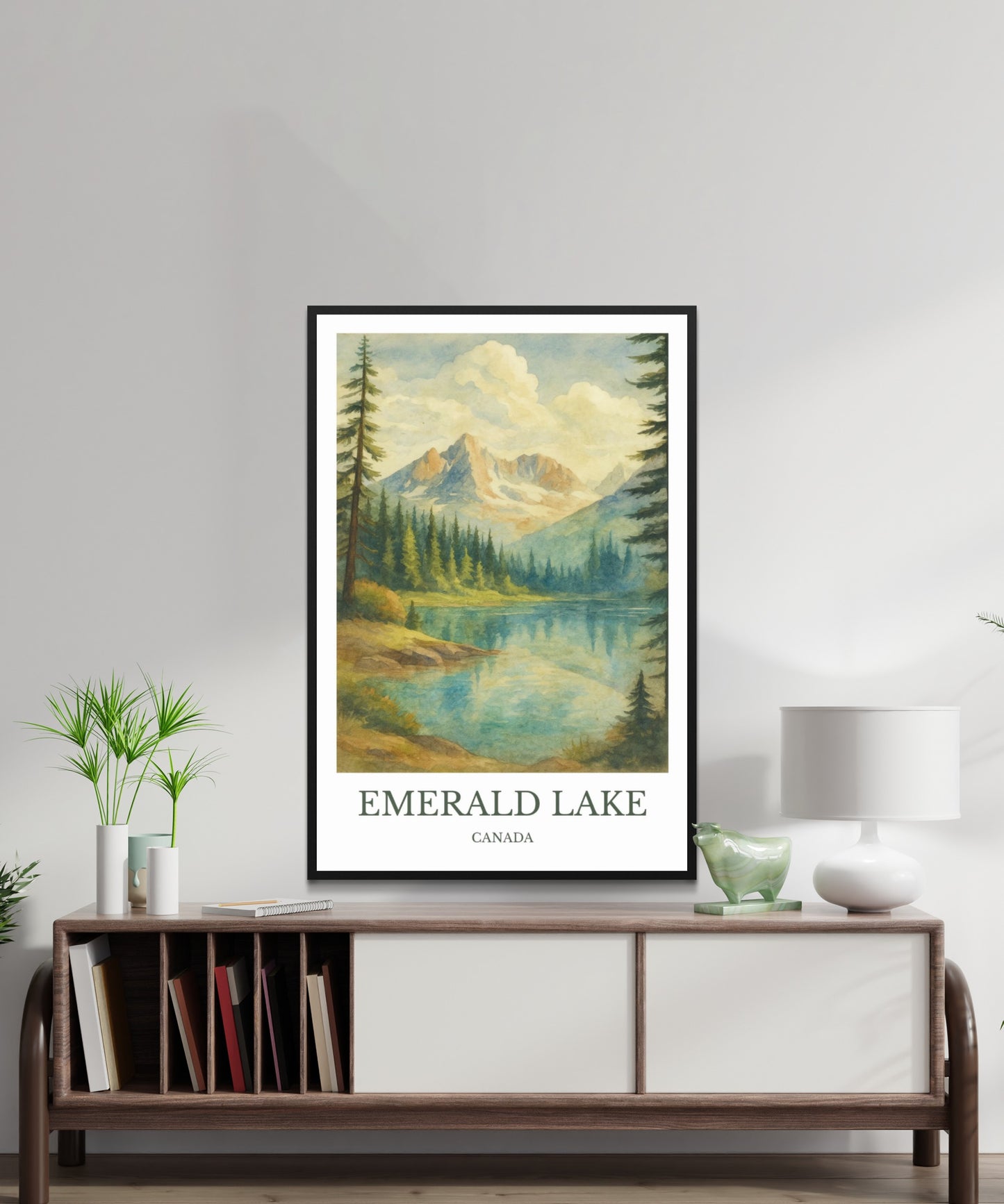 Emerald Lake, Watercolor design poster, Canada Print, Emerald Lake Wall Art