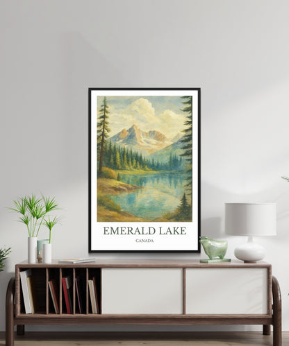 Emerald Lake, Watercolor design poster, Canada Print, Emerald Lake Wall Art