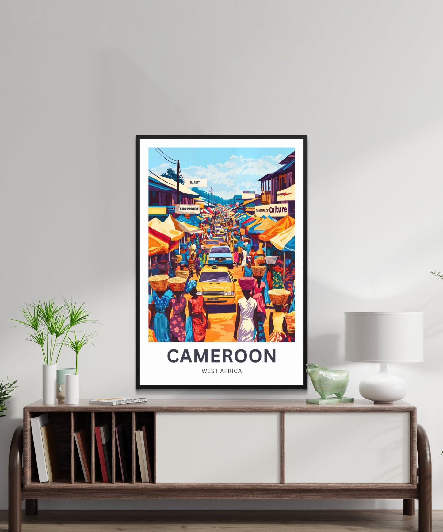 Cameroon Travel Poster - City Market View