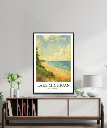 Lake Michigan, Watercolor design poster, North America’s Great Lakes Print, Lake Michigan Wall Art