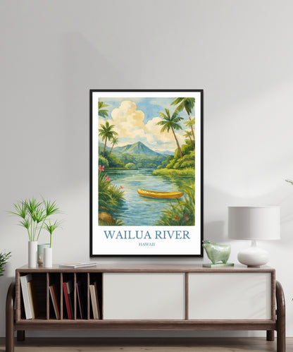 Wailua River, Watercolor design poster, Hawaii Print, Wailua River Wall Art