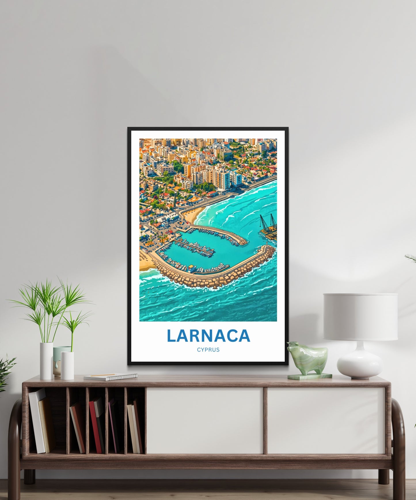 Larnaca Travel Poster - Island Seaside Aerial View