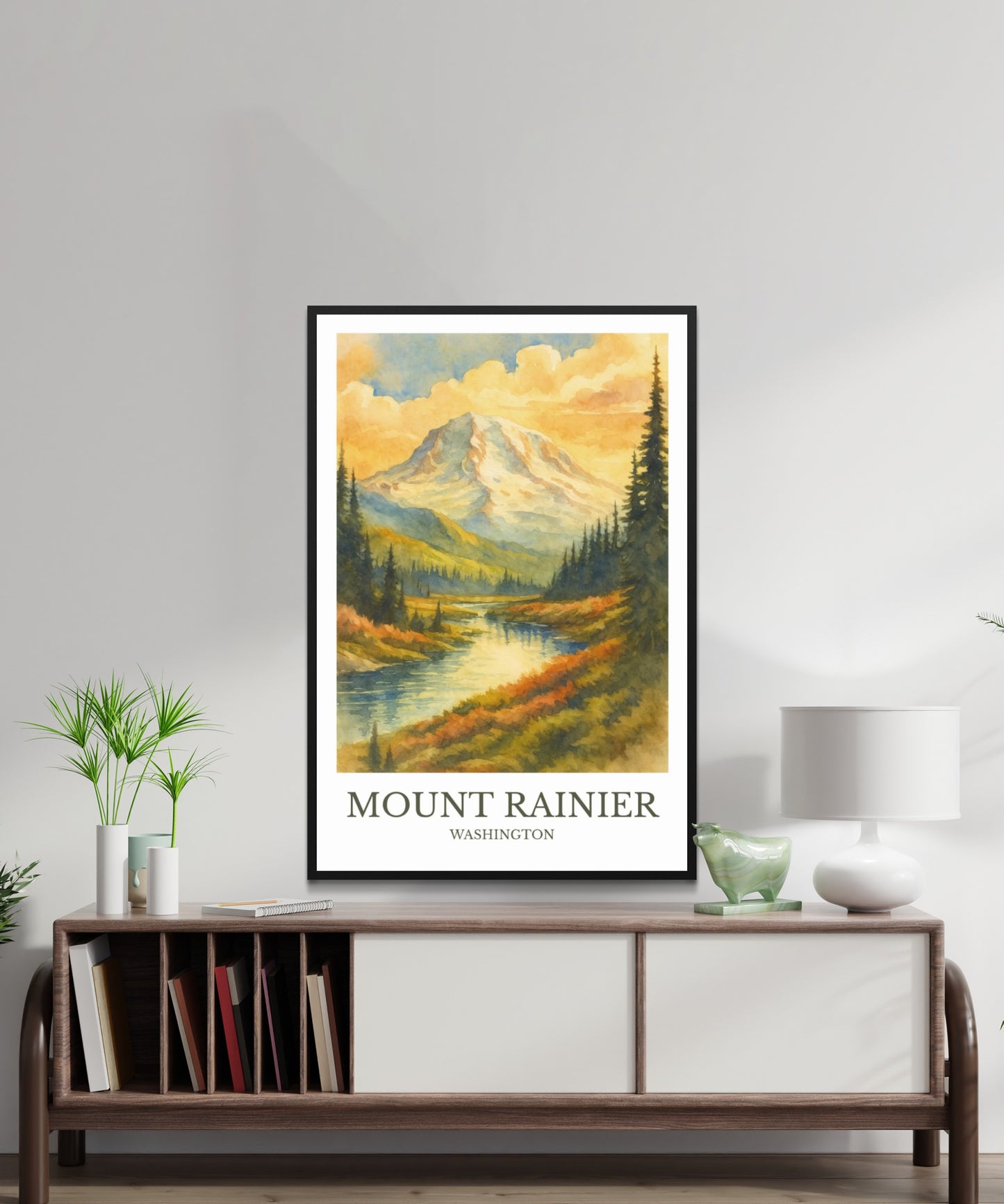 Mount Rainier, Watercolor design poster, Washington Print, Mount Rainier Wall Art