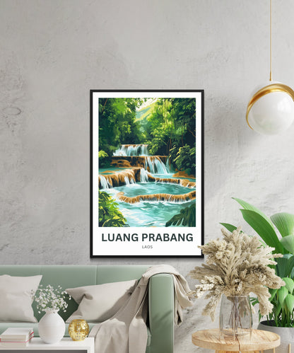 Luang Prabang Travel Poster - Captivating Waterfalls in Laos