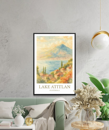 Lake Atitlán, Watercolor design poster, Guatemala Print, Lake Atitlán Wall Art