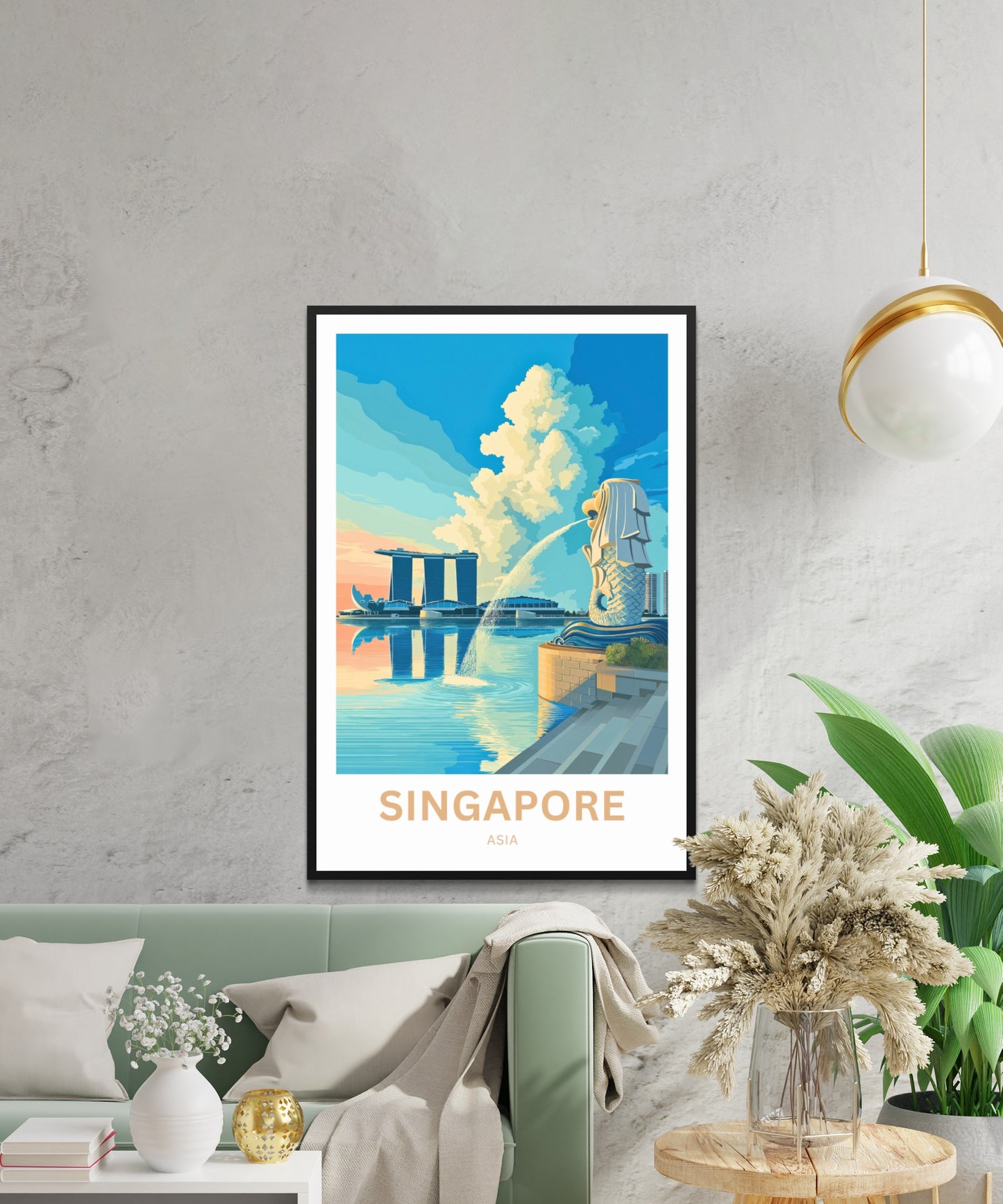 Singapore Travel Poster - Skyline & The Guardian of the Bay