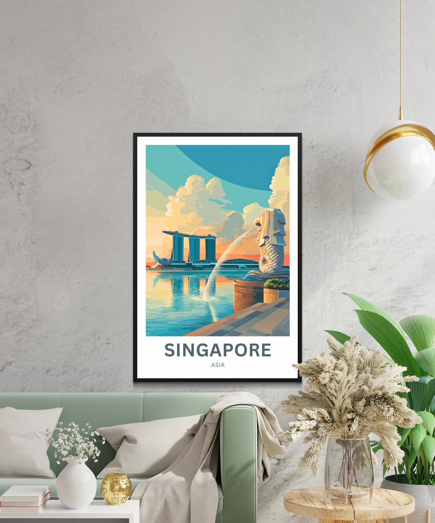 Singapore Travel Poster - Captivating View of Merlion and Sunset