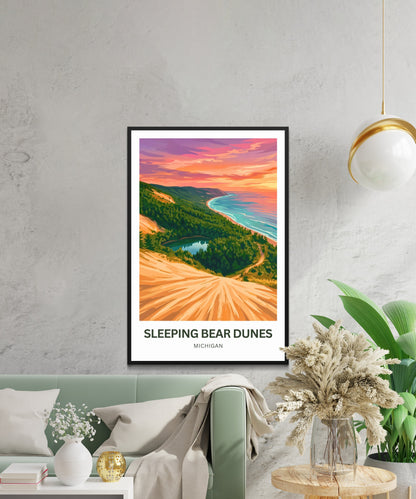 Sleeping Bear Dunes Travel Poster - Captivating Late Afternoon View