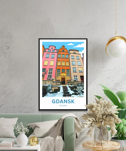 Gdańsk  Travel Poster - Pastel Facades in Winter