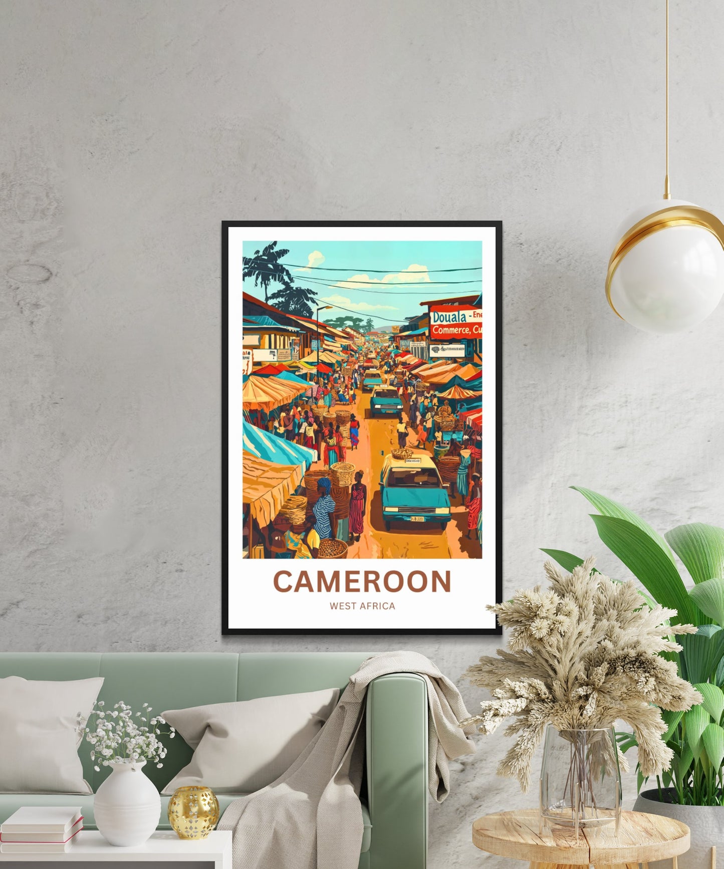 Cameroon Travel Poster - Captivating Busy Market Street
