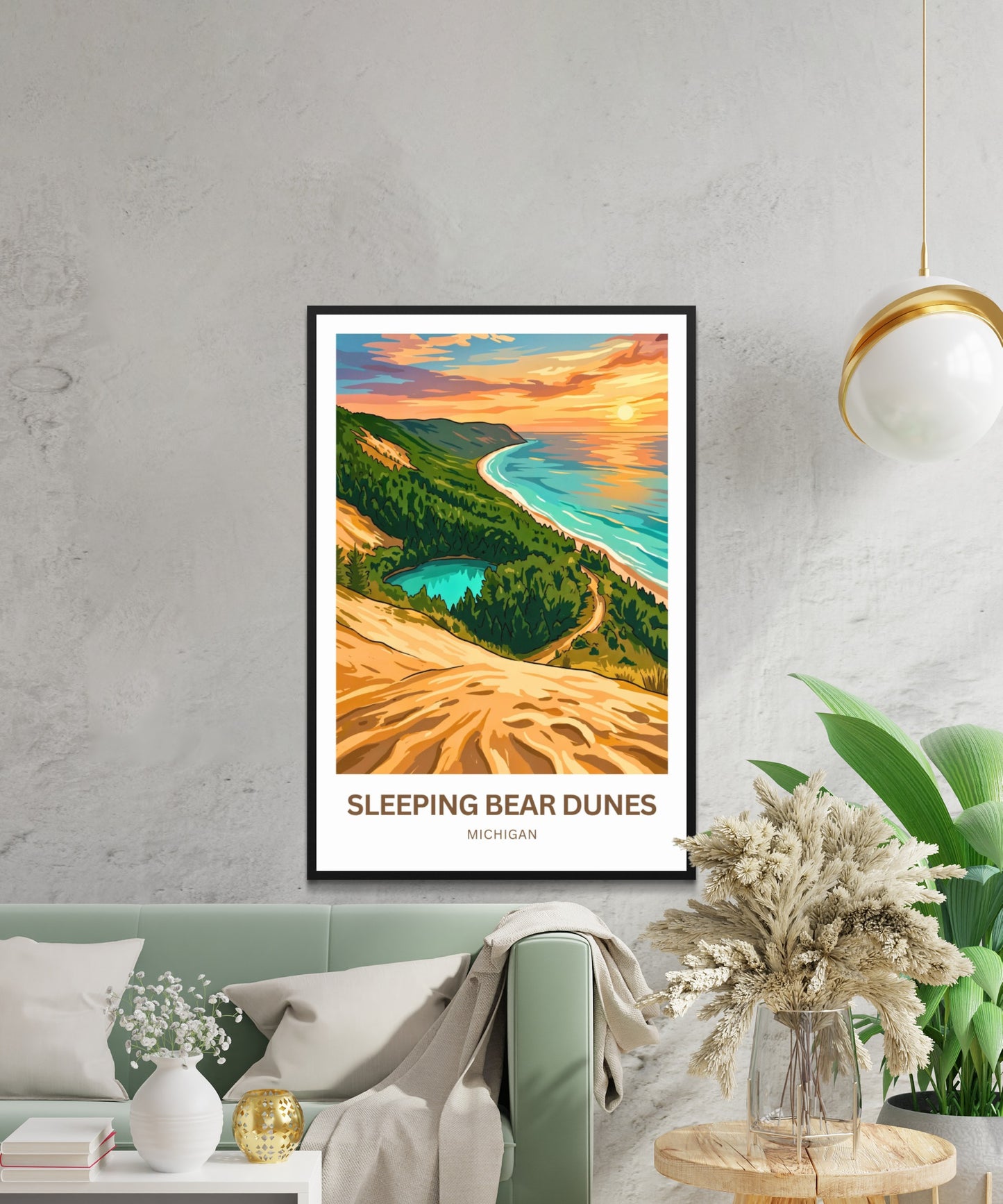 Sleeping Bear Dunes Travel Poster -Breathtaking Sunset View