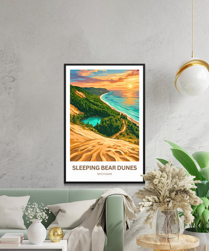 Sleeping Bear Dunes Travel Poster -Breathtaking Sunset View