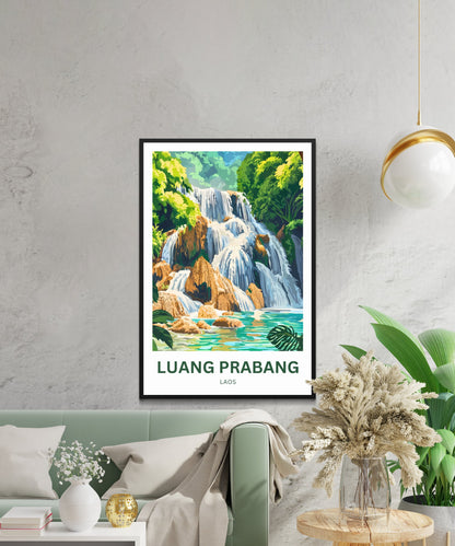 Luang Prabang Huang Si Falls Travel Poster - Famous Waterfalls in Laos
