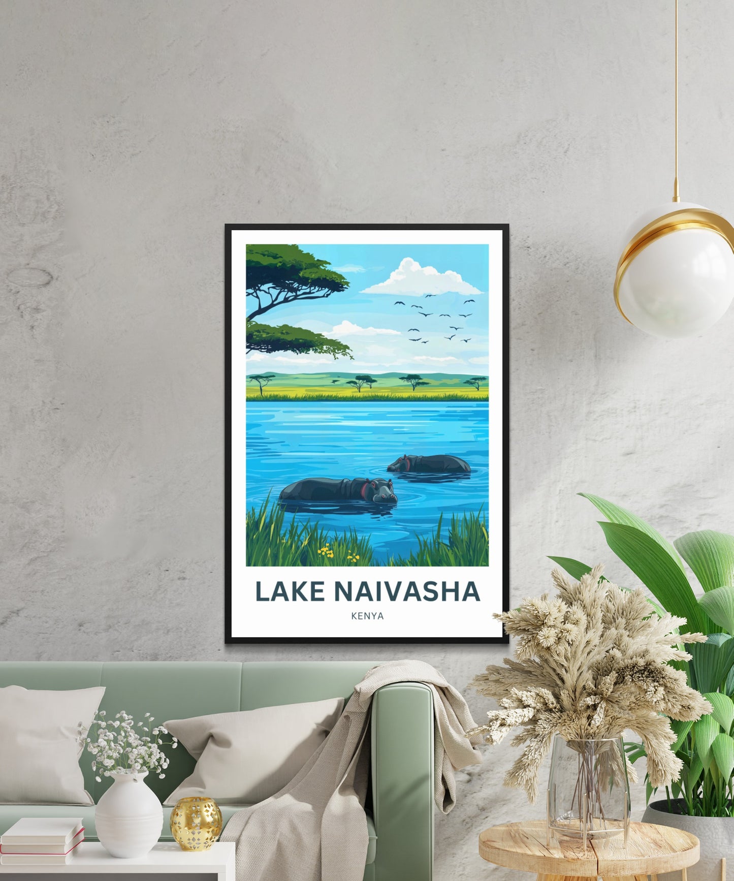 Lake Naivasha Travel Poster - Captivating Birds and Hippos