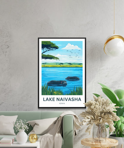 Lake Naivasha Travel Poster - Captivating Birds and Hippos