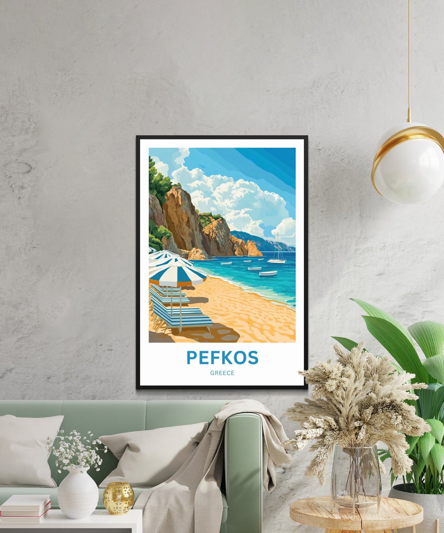 Pefkos Travel Poster - Beautiful Beach and Golden Sand