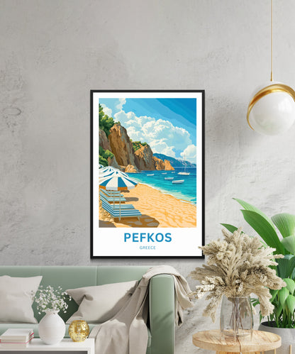 Pefkos Travel Poster - Beautiful Beach and Golden Sand