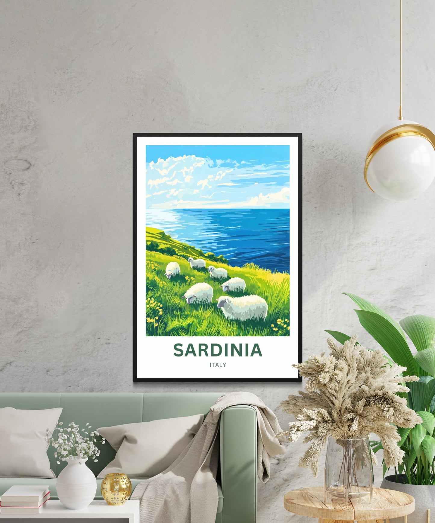 Sardinia Travel Poster - Sardinian Hill and sheeps