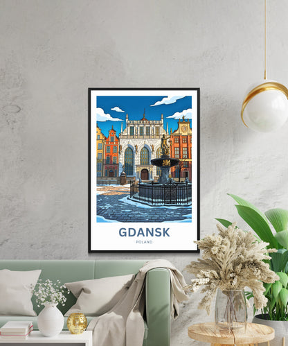 Gdańsk  Travel Poster - Fountain Square Splendor