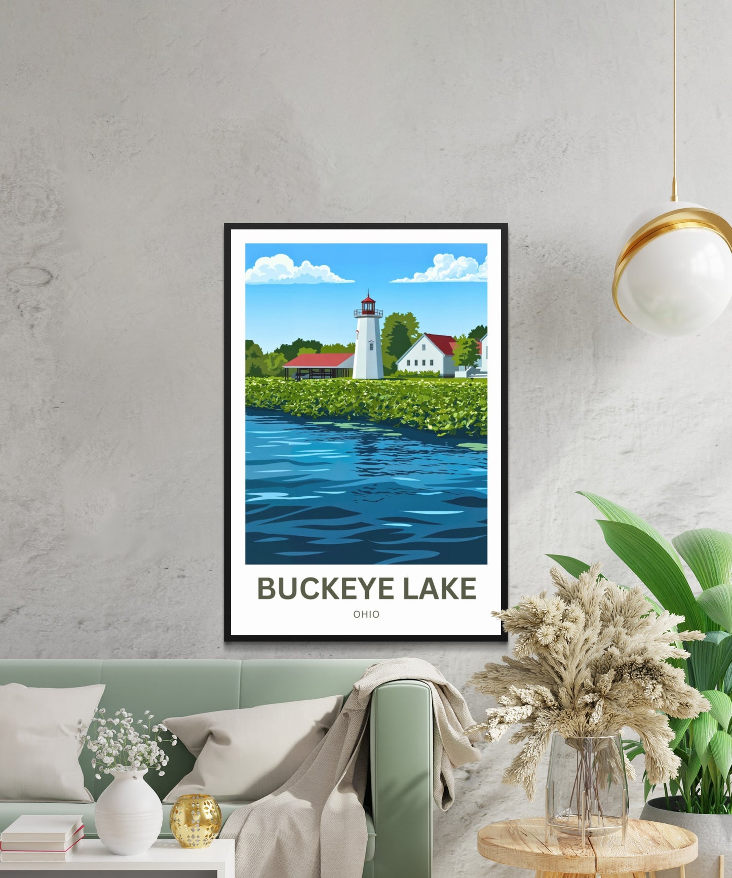 Buckeye Lake Travel Poster -  Iconic Lighthouse on the Lake