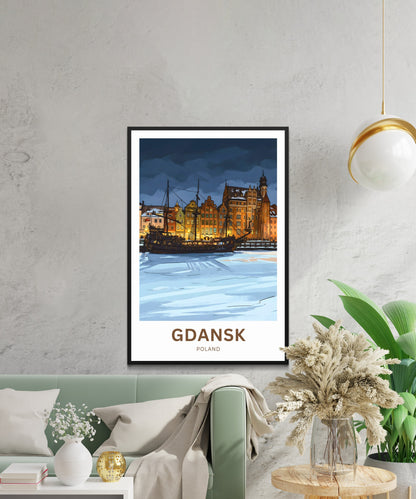 Gdańsk  Travel Poster - Glowing Port Nights