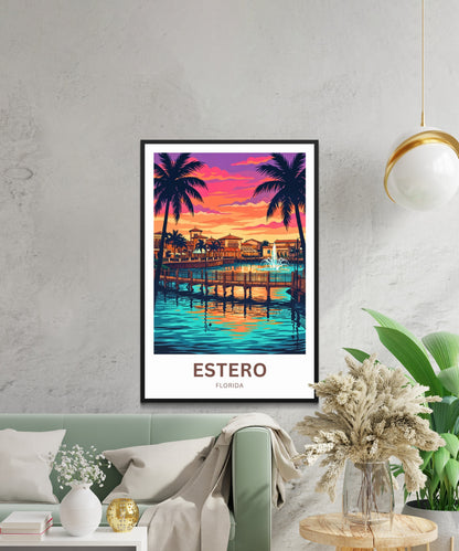 Estero Travel Poster - Florida Paradise at Dusk