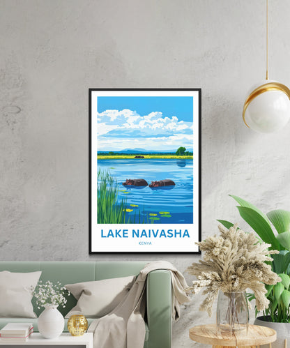 Lake Naivasha Travel Poster - Breathtaking Lake and Hippos