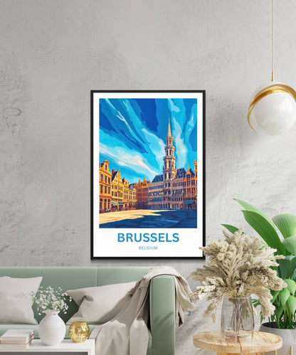 Brussels Travel Poster - Belgium Grand Place