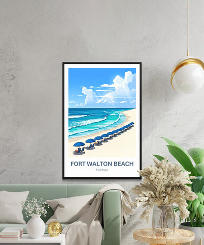 Fort Walton Beach Travel Poster - Ocean Views & Good Vibes Vacay
