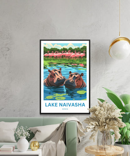 Lake Naivasha Travel Poster - Kenya Land of Hippo