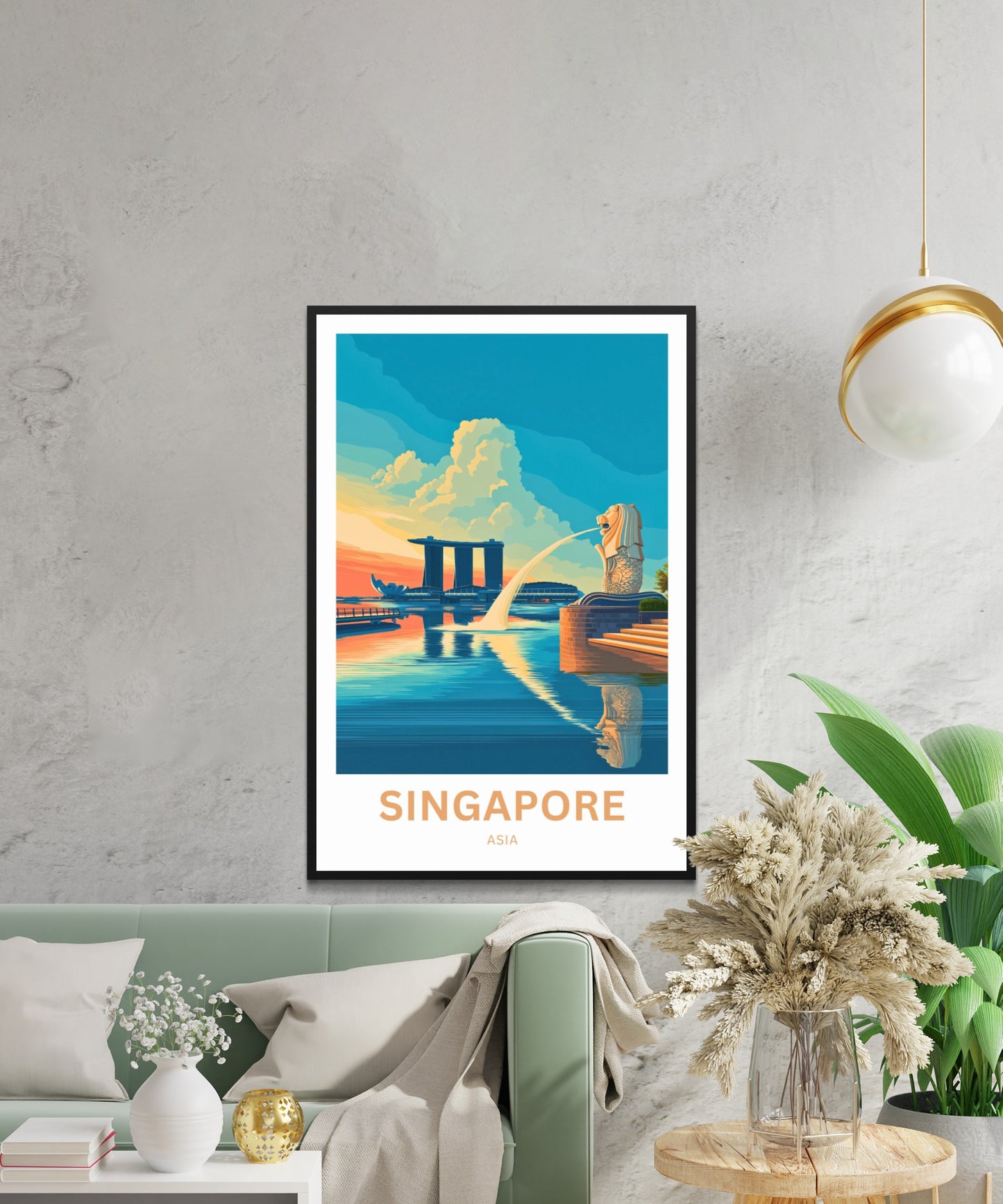 Singapore Travel Poster - Captivating Merlion VIew and Marina Bay