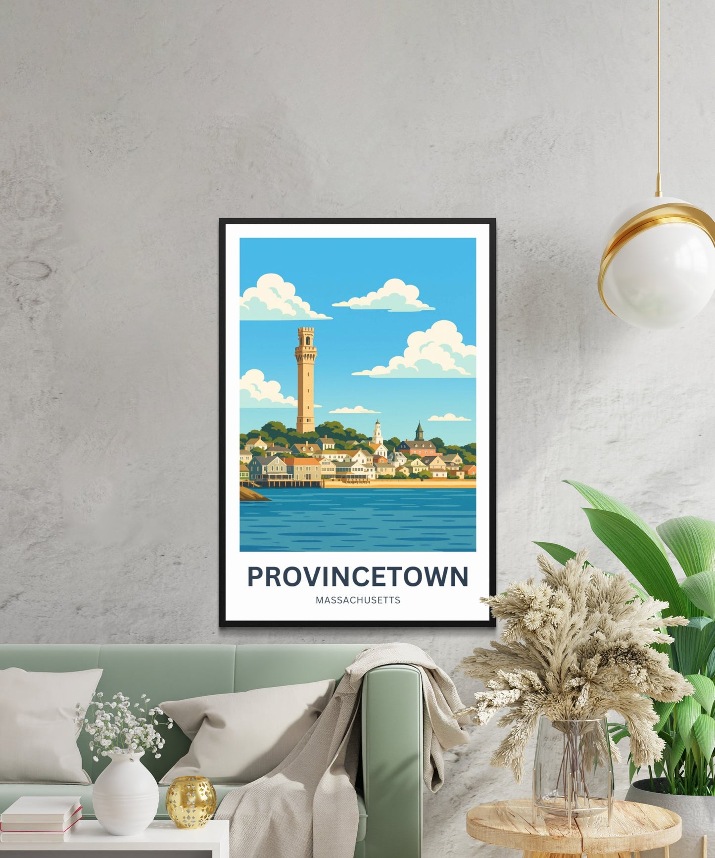 Provincetown Travel Poster- Pilgrim Monument by the Sea