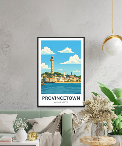 Provincetown Travel Poster- Pilgrim Monument by the Sea