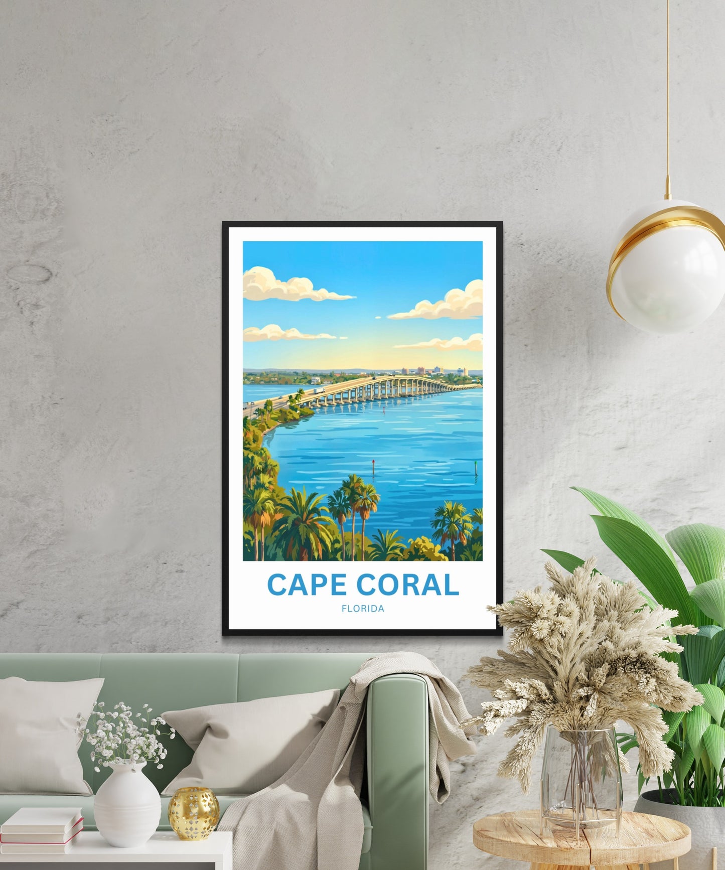 Cape Coral, Florida Travel Poster - Bridge at late afternoon