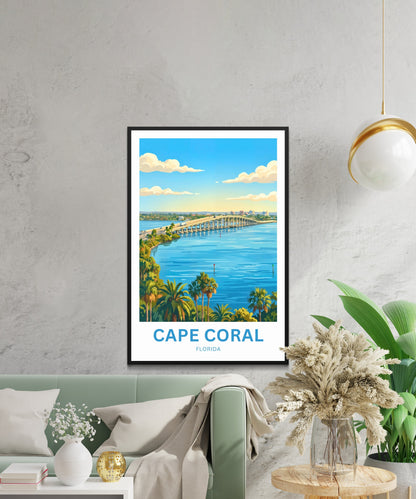 Cape Coral, Florida Travel Poster - Bridge at late afternoon