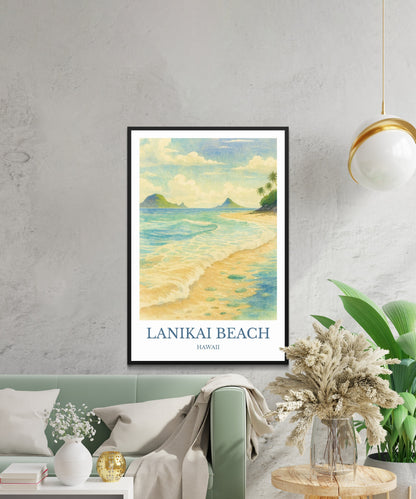 Lanikai Beach, Watercolor design poster, Hawaii Print, Lanikai Beach Wall Art