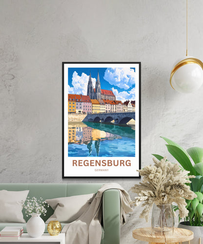 Regensburg Travel Poster -  Stone Bridge & Gothic Dreams