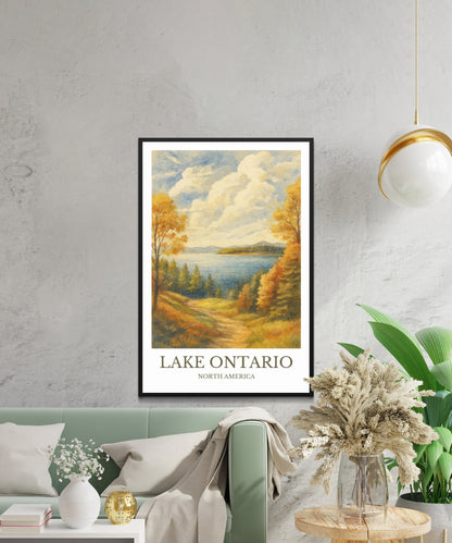Lake Ontario, Watercolor design poster, North America Print, Lake Ontario Wall Art