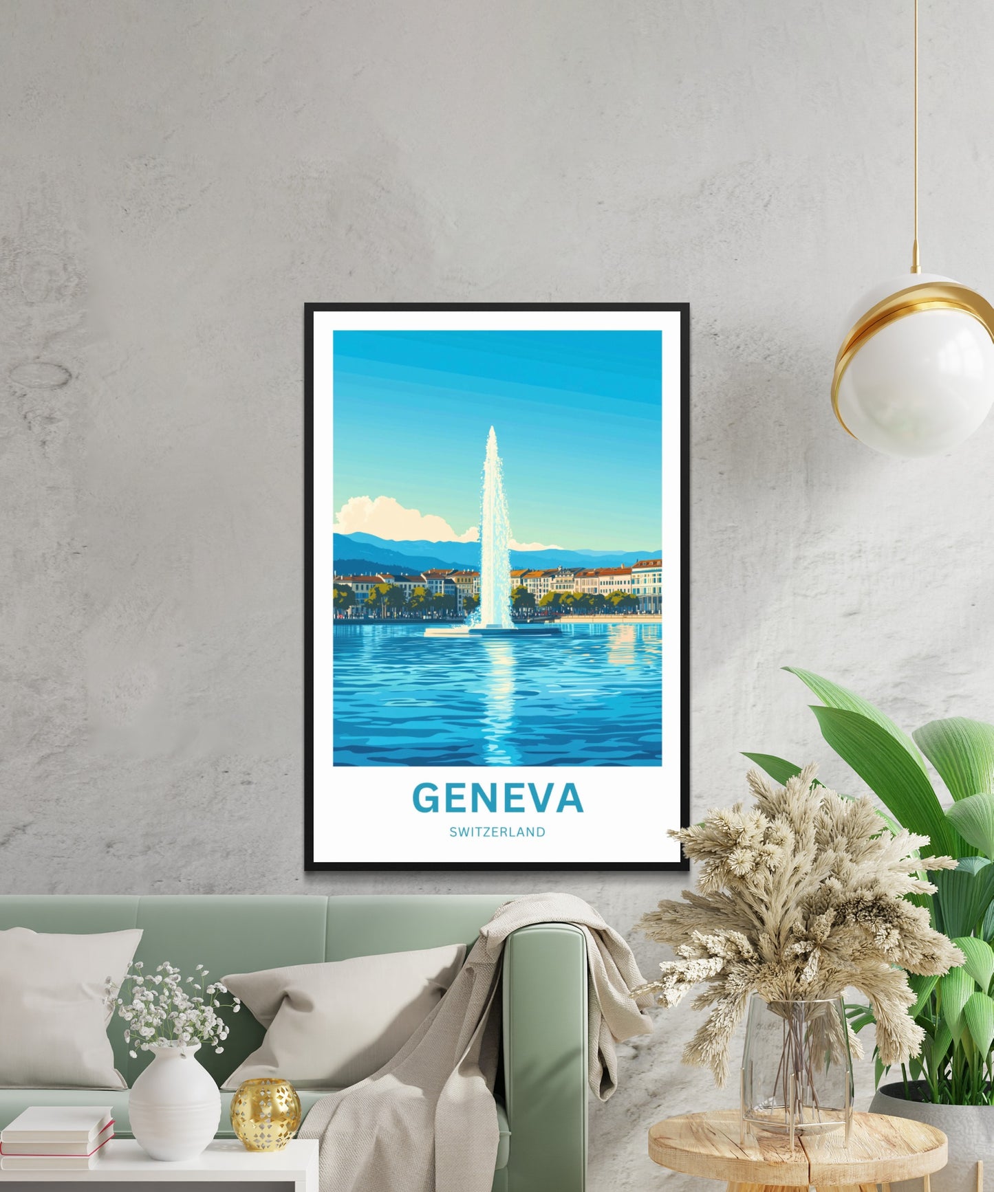 Geneva Travel Poster - Lake and Sky featuring Jet d'Eau rises