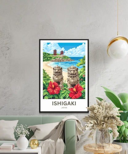 Ishigaki Travel Poster - Guardians of the Ryukyu Shore